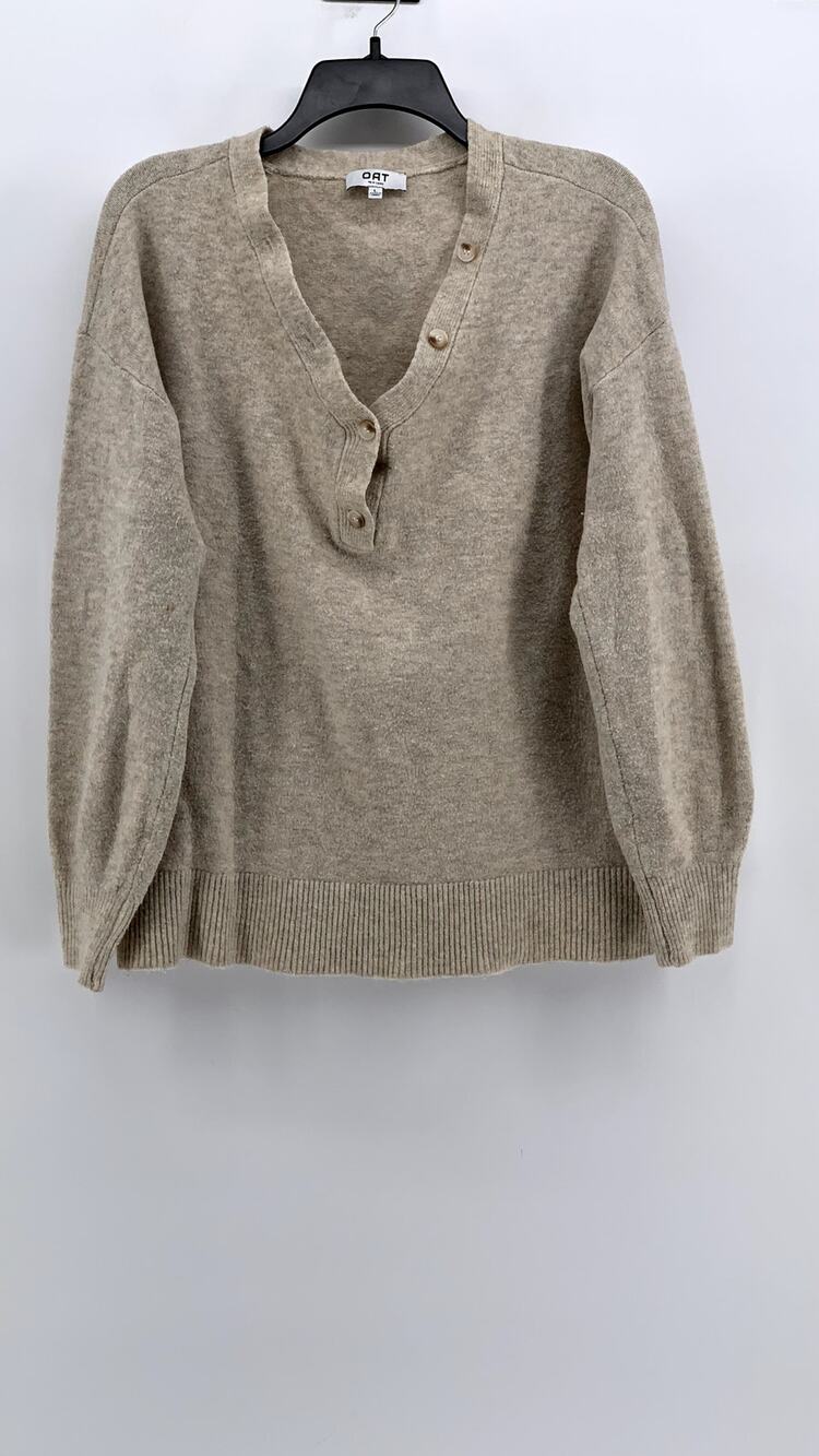 OAT NEW YORK Women's Beige V-Neck Button-Down Long Sleeve Sweater SZ L